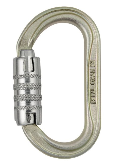 Oválna oceľová karabína Petzl Oxan - Typ: triact lock - US normy, Farba: zlatá