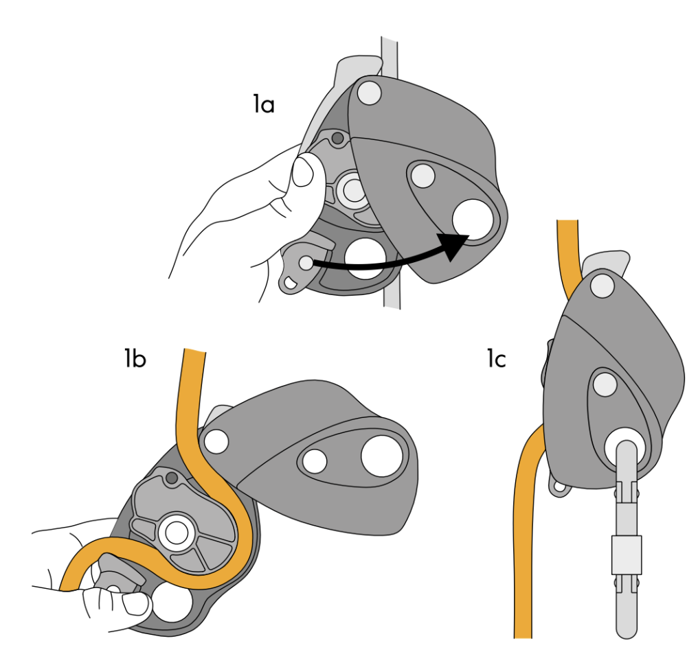 Singing Rock Sir založenie lana do zlaňovacej brzdy