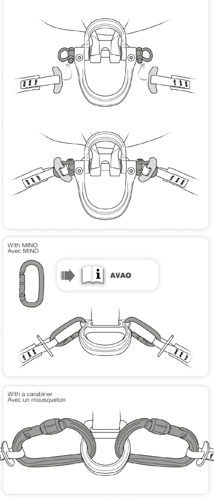 Petzl podium lavička - pripojenie k postroju pri výškových prácach